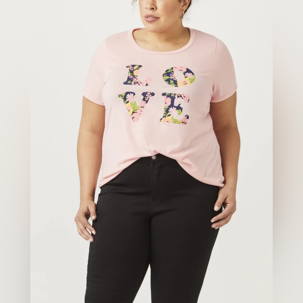 NEW NWOT Dia & Co Merri Skye Round Neck Blush Tee Shirt Size 2X